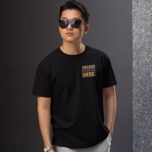 Custom black cotton t-shirt – design your own print on pocket