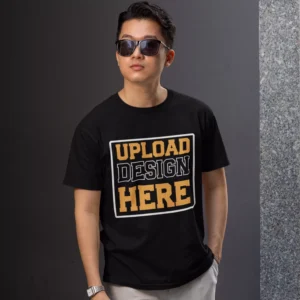 Customizable black round neck t-shirt for men – front view