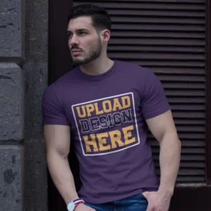 Model Wearing Custom Purple T-shirt for Men