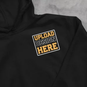 Black embroidered hoodie for men with pocket stitching – premium cotton pullover hoodie mockup