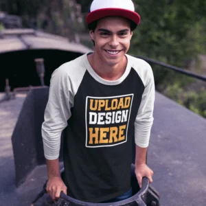 White & Black Raglan T-Shirt for Men – Customizable T-Shirt with Front, Back & Pocket Prints | DivineBonds