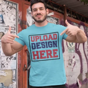 Sky Blue Round Neck T-shirt with custom print