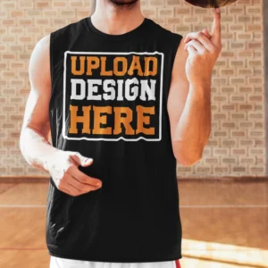 Black sleeveless T-shirt for men spinning a basketball – customizable gym and casual tee by DivineBonds