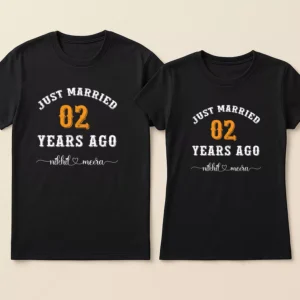 Matching 2 years anniversary gifts for couples t-shirts with Just Married design