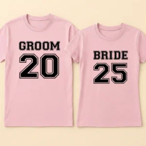 Bride groom couple t shirts with year printed matching wedding t-shirt set