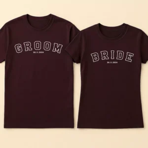 Bride groom t shirts for wedding with custom date printed matching couple set
