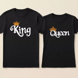 Matching Couple T-Shirts 2 classic king queen crown couple tshirts front view
