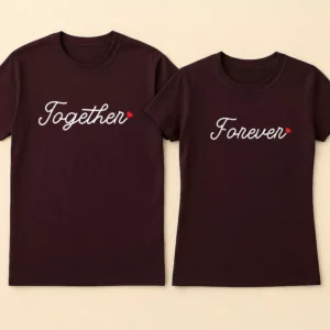 Custom together forever couple t shirts with personalized names in matching design
