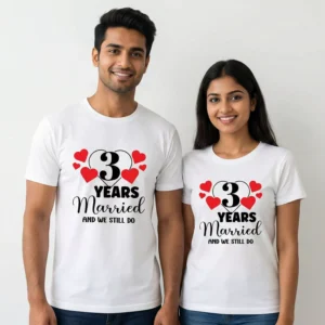 3 Years Anniversary Gift Couple T-Shirts – Cute Matching Heart Printed Set - Divine Bonds