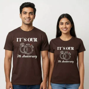 7th Anniversary Couple T-Shirt Set – Matching Rings Anniversary Gift - Divine Bonds