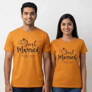 Just Married Anniversary Couple T-Shirts – Cute Matching Wedding-Themed Set - Divine Bonds