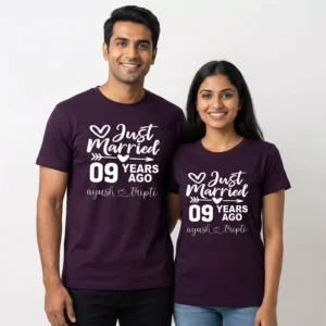 9 Years Anniversary Couple T-Shirts – Just Married 09 Years Ago Matching Set - Divine Bonds