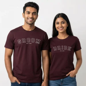 Bride Groom Couple T-Shirts with Custom Date – Wedding Set