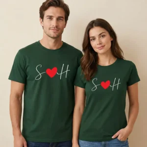 Custom Initial Couple T-Shirts With Heart Symbol (Any Initials)
