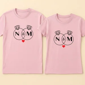 Ring style initial couple t shirts for couples with personalized initials and love symbol