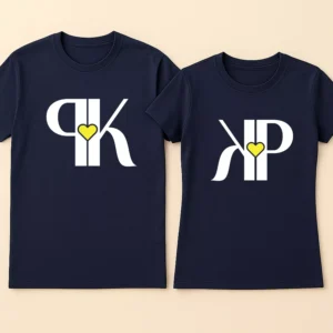 Minimal Initial Couple T-Shirts with Heart Lock Design