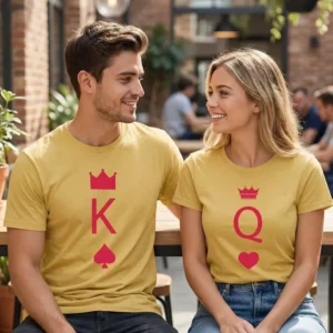 King Queen Card Style Matching Couple T-Shirts