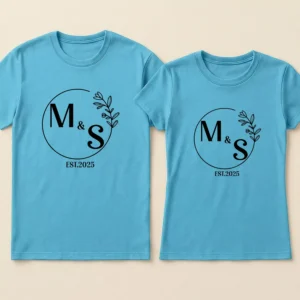 Floral personalized couple t shirts with initials and EST year print for couples