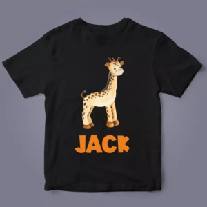 Black kids T-shirt with animal illustration and custom name