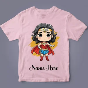 Pink custom girl superhero name kids T-shirt