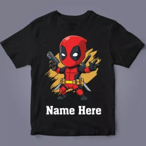 Black kids T-shirt with personalised superhero name design