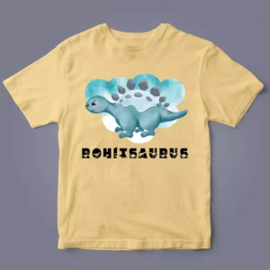 Flatlay of dinosaur personalized name kids T-shirt
