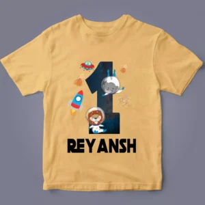 Kids personalised first birthday number T-shirt flatlay