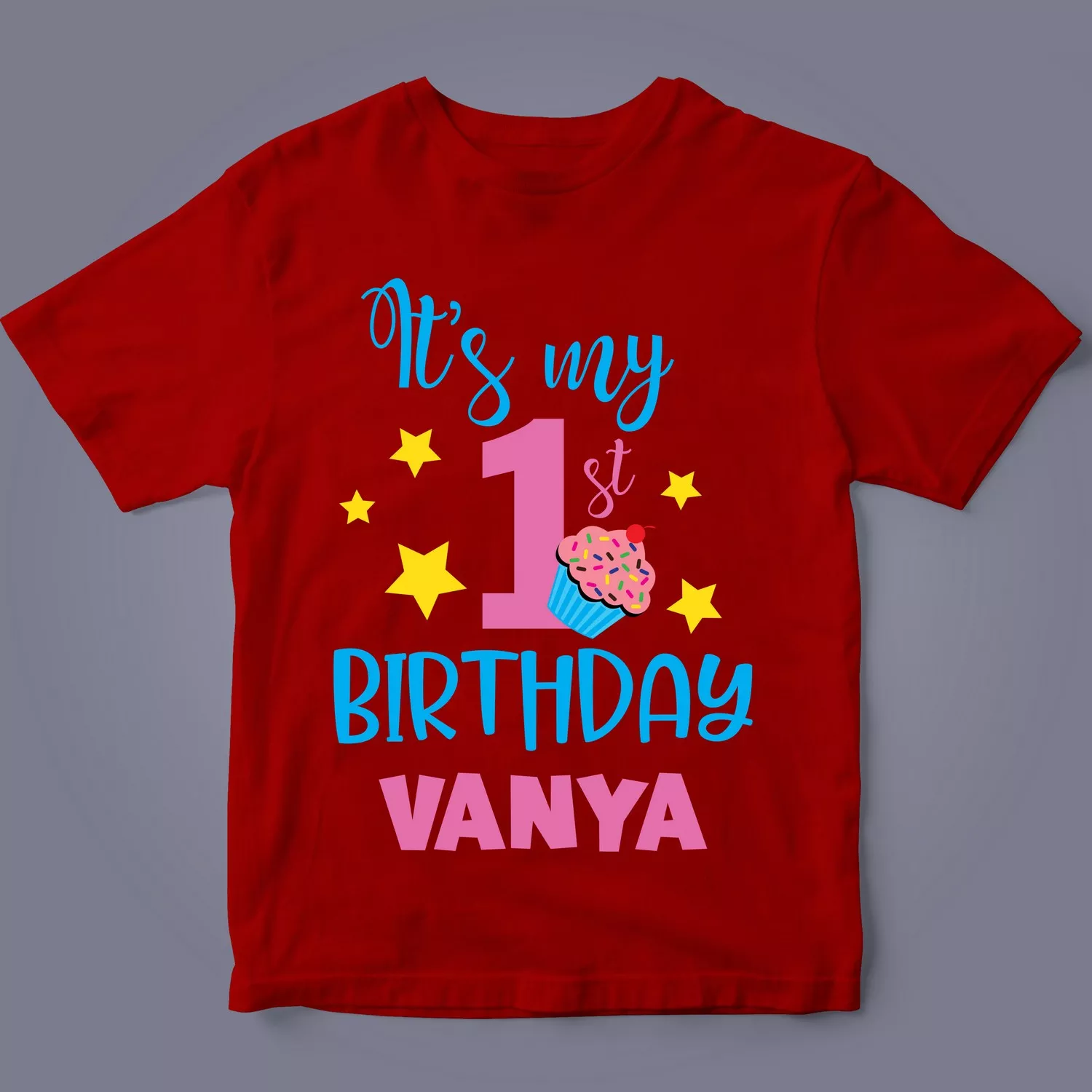 Personalised 1st Birthday with Name T-Shirt for Kids | Divine Bonds 2 Flatlay of personalised 1st birthday kids T-shirt with name