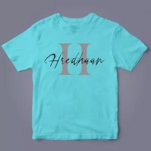 Flatlay of personalised name printed kids T-shirt