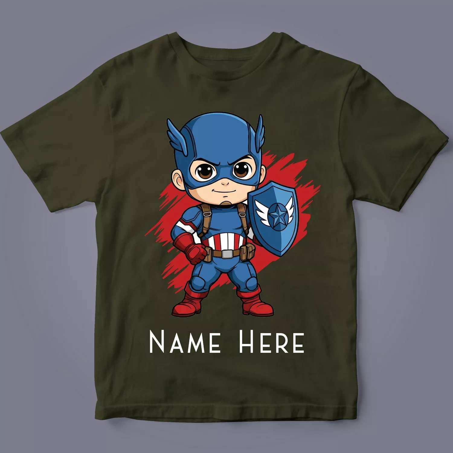 Personalised Star Shield Hero Name Kids T-Shirt | Divine Bonds 2 Flatlay of personalised star shield hero name kids t-shirt