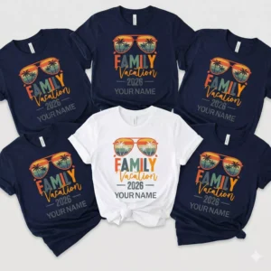 Custom Family Vacation 2026 matching shirts with personalized family name for trip or reunion