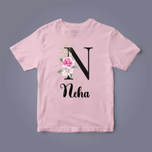 Custom letter name T-shirt for kids with floral initial flatlay mockup