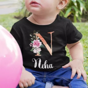 Custom letter name T-shirt for kids with floral initial