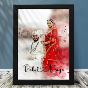 Personalized wedding couple photo frame with names in romantic design