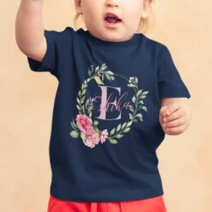 Floral Initial Personalized Kids T-Shirt with custom name design