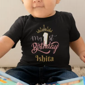 Personalised 1st birthday crown name T-shirt for kids by Divine Bonds