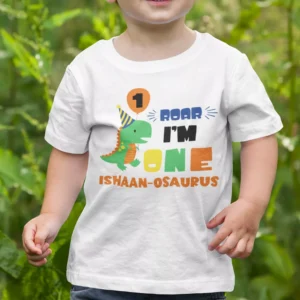 Personalised 1st birthday dinosaur name T-shirt for kids