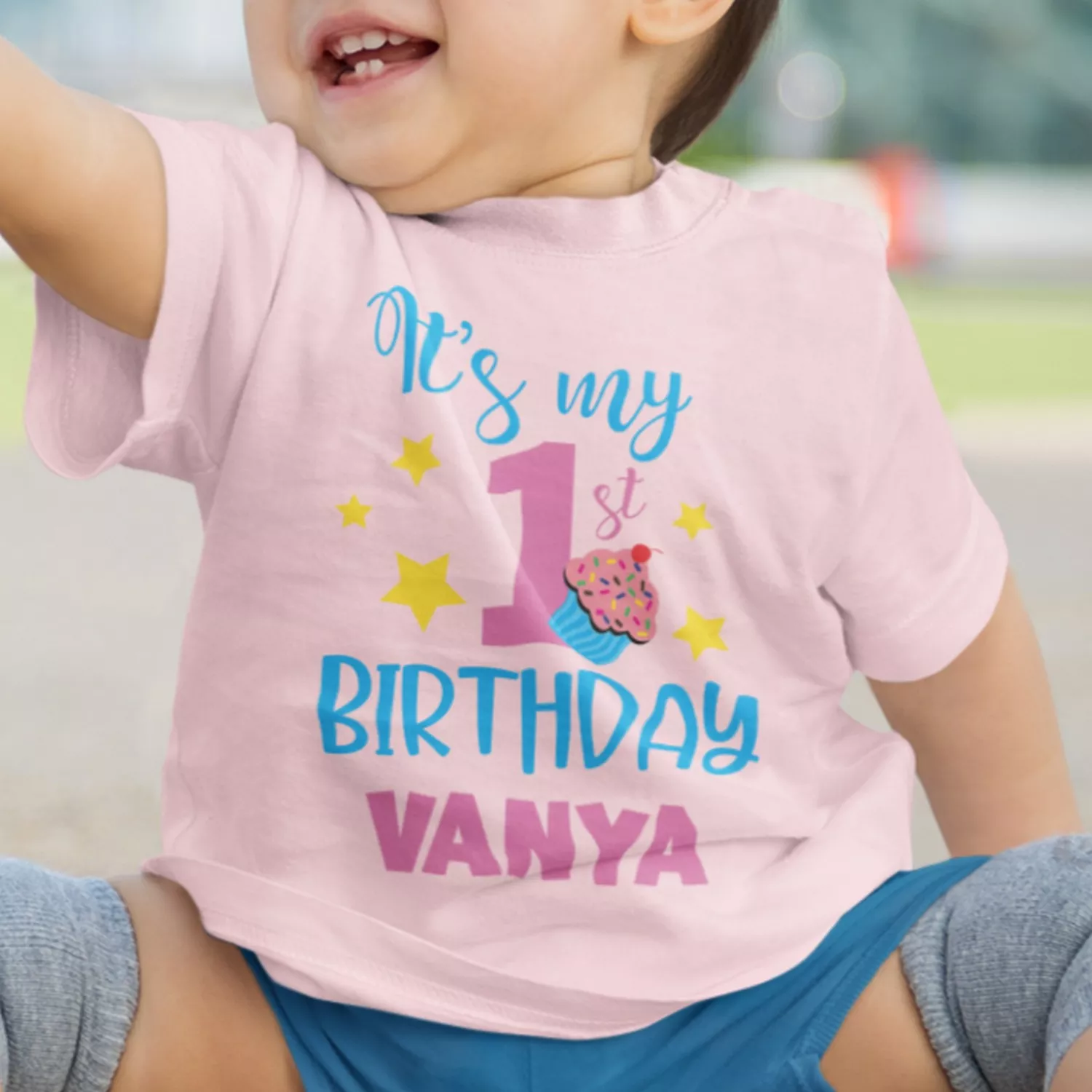 Personalised 1st Birthday with Name T-Shirt for Kids | Divine Bonds 1 Personalised 1st birthday kids T-shirt with name from Divine Bonds
