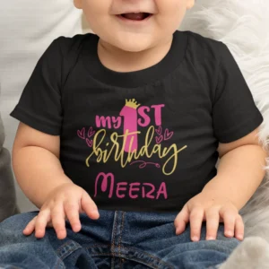 Personalised first birthday name T-shirt for kids by Divine Bonds
