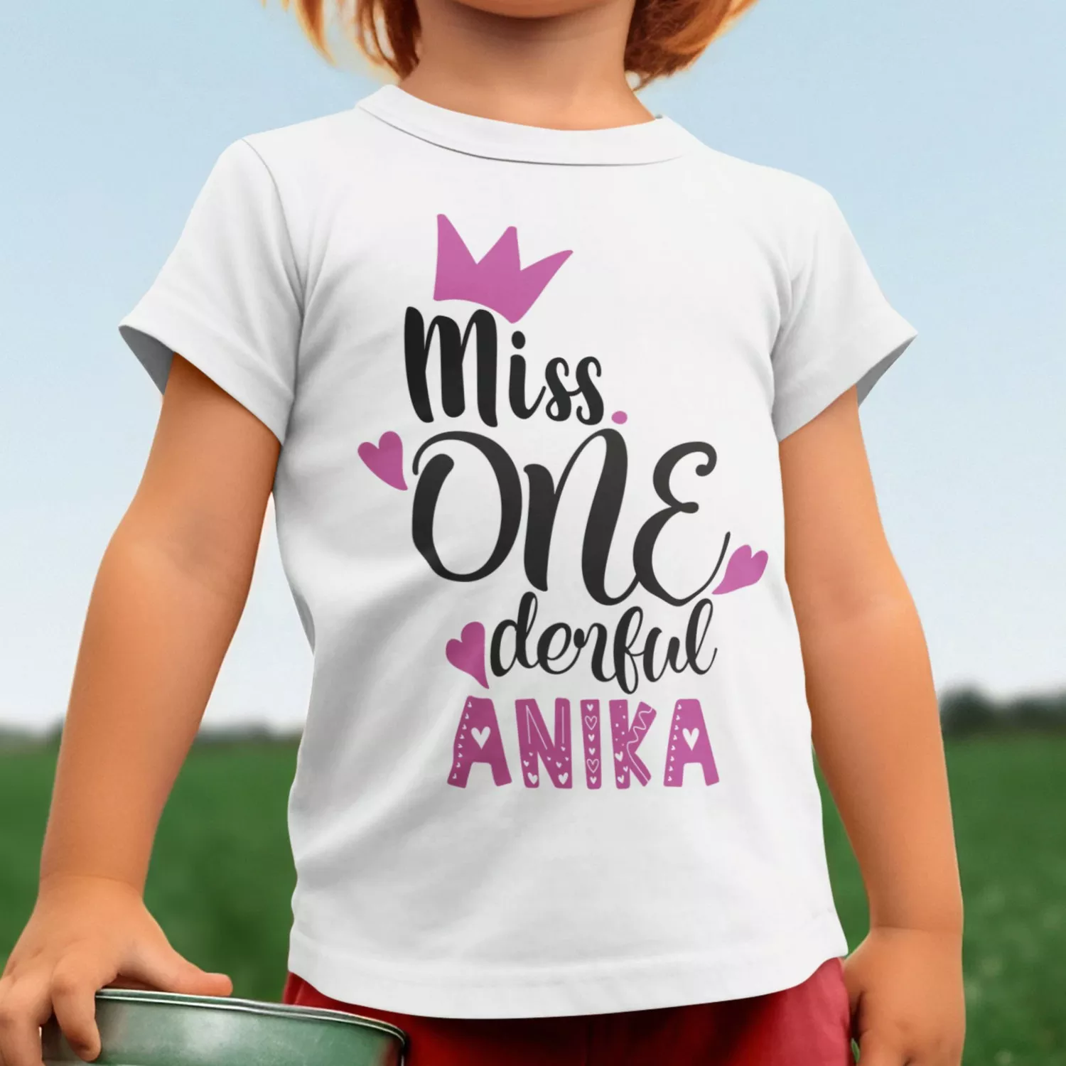 Personalised 1st Birthday Miss ONEderful Name T-Shirt for Girls | Divine Bonds 1 Personalised Miss ONEderful 1st birthday name T-shirt for girls by Divine Bonds