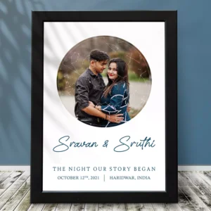 Personalized couple star map photo frame with names, date, and location
