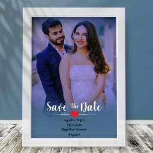 Personalized Save the Date engagement photo frame with couple picture and custom names and date